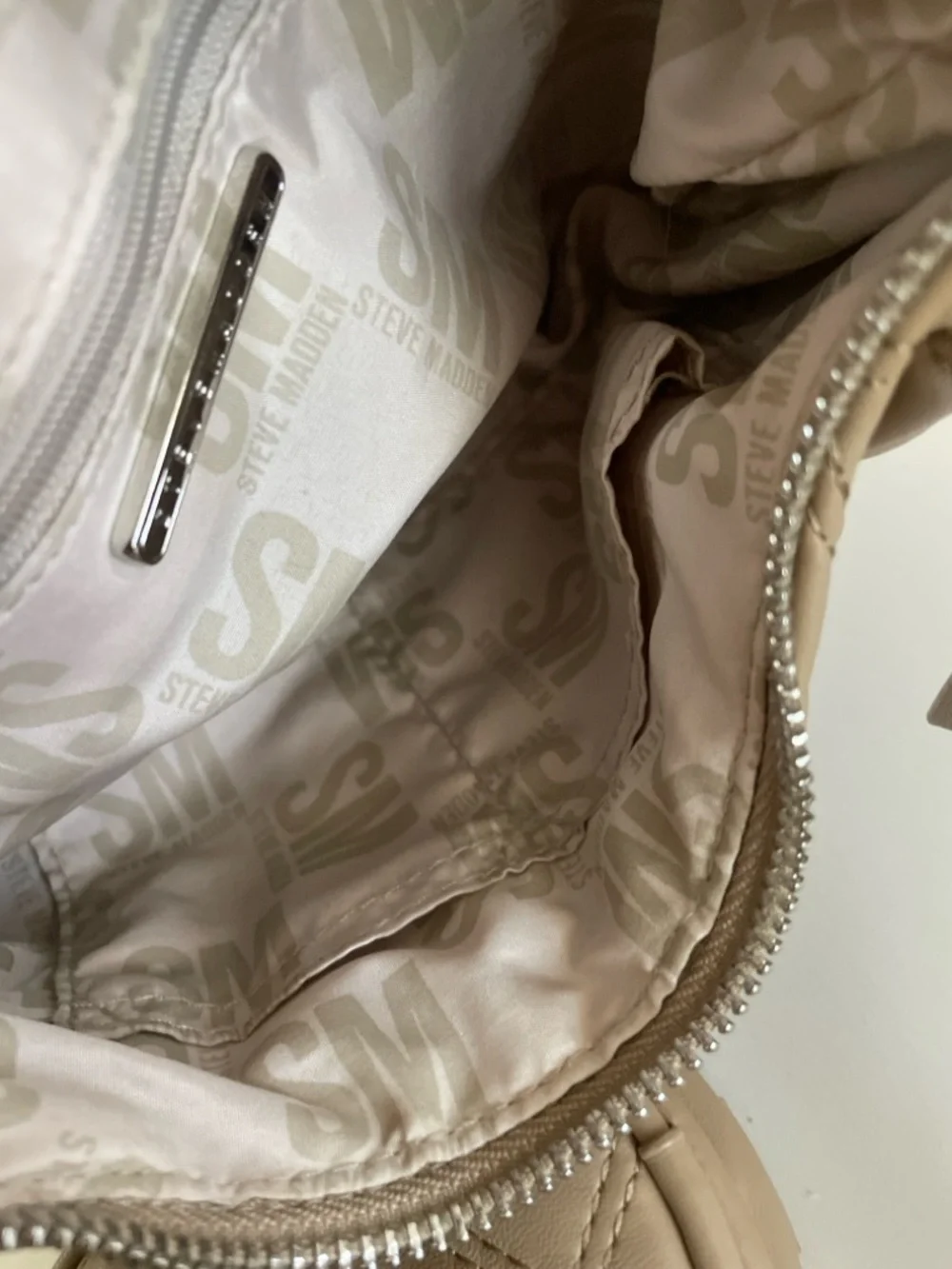 Steve Madden Quilted Crossbody Shoulder Bag Mushroom Beige + Mini Pouch